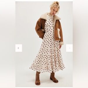 Free People Daydreamer Cream Rose Floral Midi Dress XS Tea Combo boho chic